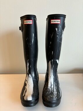 Hunter Black and White Tall Rain Boots